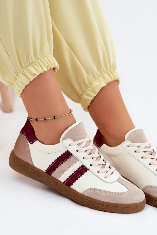 Baskets en cuir Zazoo N1234S2 blanc-bordeaux