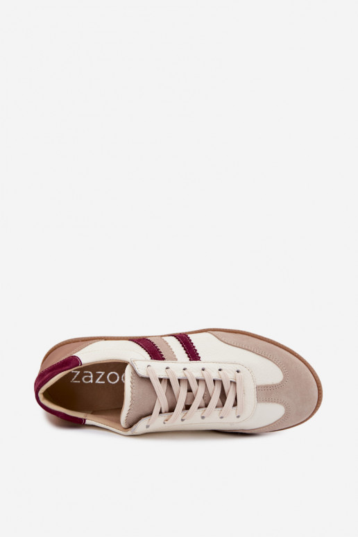 Baskets en cuir Zazoo N1234S2 blanc-bordeaux
