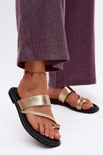 DamespantoffelsOpturalnej Skóry met brede hakken Vinceza 66939 gouden kleur 2