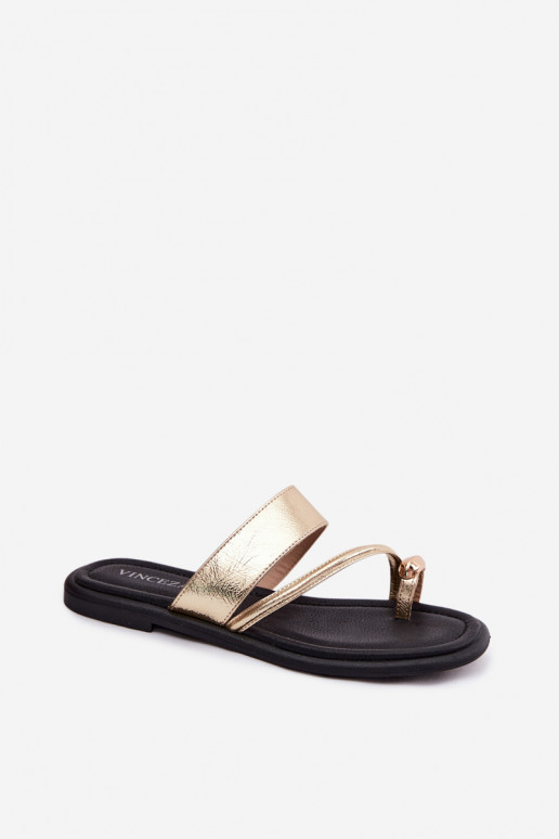 Chaussons pour femmes avec talons larges en cuir naturel Vinceza 66939 doré