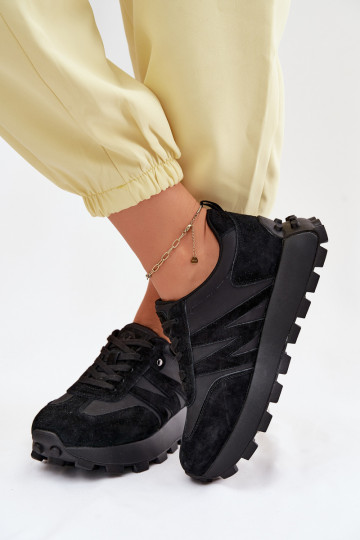 Haut aus INildleder Sneakers Stilvollllschuhe Feminin mit einer Plattform Vinceza 41520 schZuarze Farbe 2