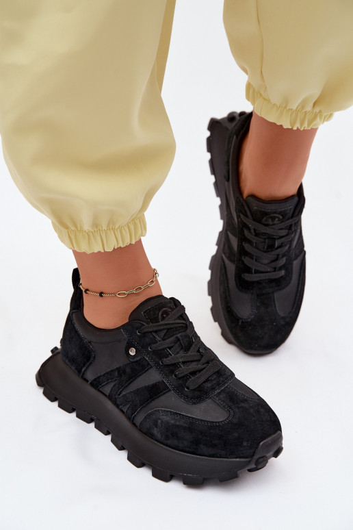 Haut aus INildleder Sneakers Stilvollllschuhe Feminin mit einer Plattform Vinceza 41520 schZuarze Farbe