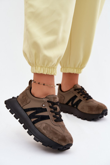 Leer van suède Sneakers model schoenen Dames met platform Vinceza 41520 kaki kleuren 2