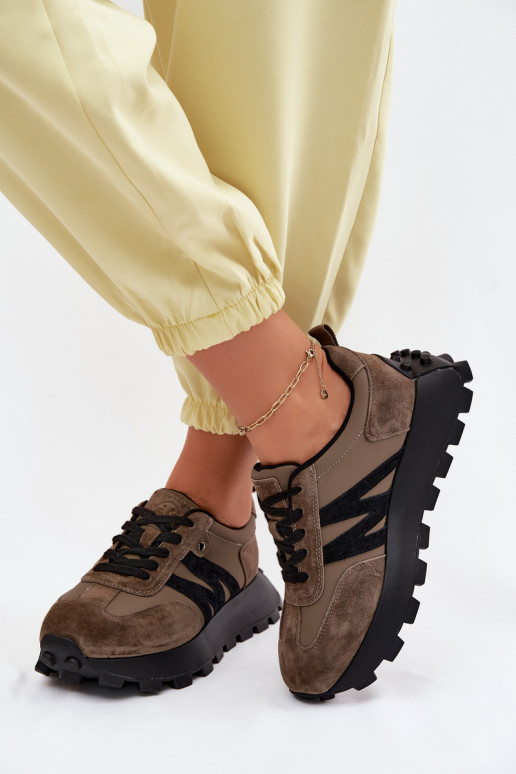 Faux-Suede Sneaker mit Plattform Vinceza 41520 khaki