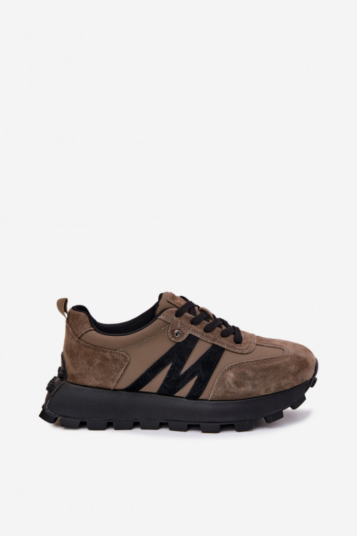 Peau en daim Chaussures modèle baskets Féminin avec une plateforme Vinceza 41520 couleur kaki