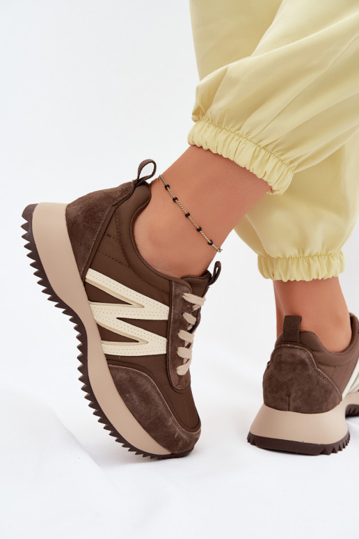 van suède Sneakers model schoenen Dames met platform Vinceza 41521 bruine kleur