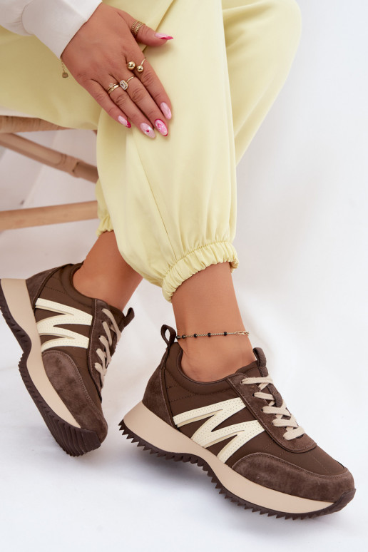 Faux suède sneakers met platform Vinceza 41521 bruin