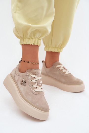 Faux-Suede Schuhe mit Plattform Vinceza 41523 sandfarben 2