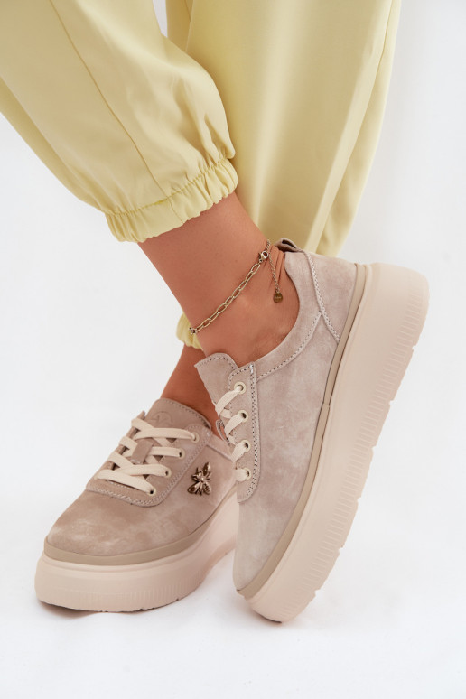 Haut aus INildleder Schuhe Feminin mit einer Plattform Vinceza 41523 Beige