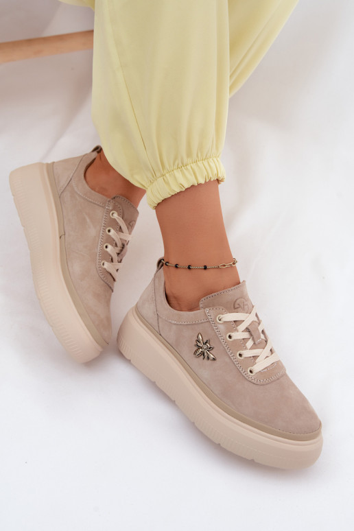 Faux suède schoenen met platform Vinceza 41523 zandkleurig