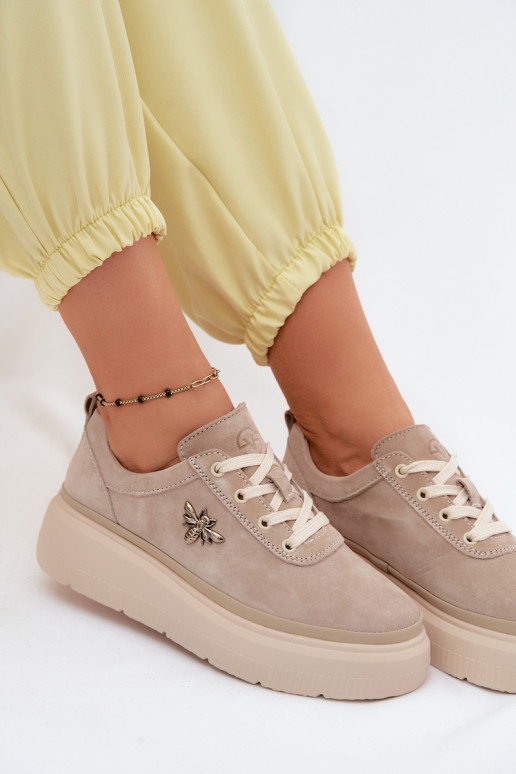 Leer van suède schoenen Dames met platform Vinceza 41523 beige