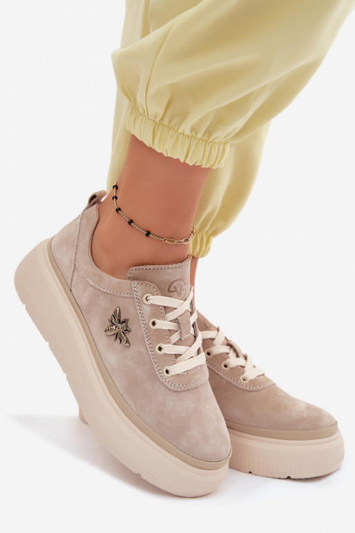 Leer van suède schoenen Dames met platform Vinceza 41523 beige