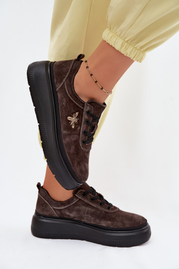 Peau en daim chaussures Féminin avec une plateforme Vinceza 41523 CzekoladoÀe