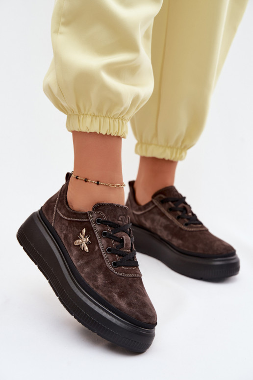 Peau en daim chaussures Féminin avec une plateforme Vinceza 41523 CzekoladoÀe