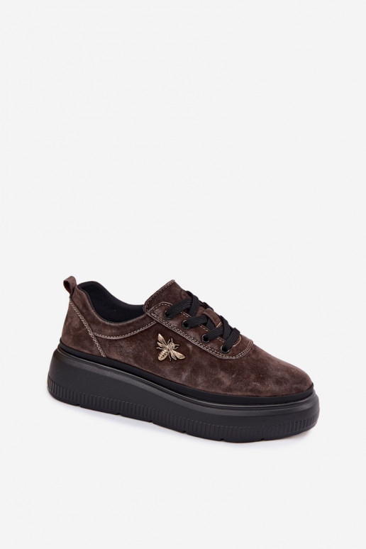 Faux-Suede Schuhe mit Plattform Vinceza 41523 schokoladenbraun