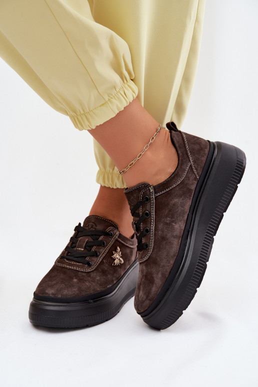 Peau en daim chaussures Féminin avec une plateforme Vinceza 41523 CzekoladoÀe