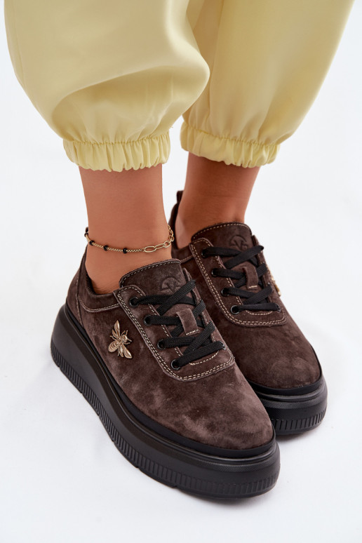 Leer van suède schoenen Dames met platform Vinceza 41523 CzekoladoIne