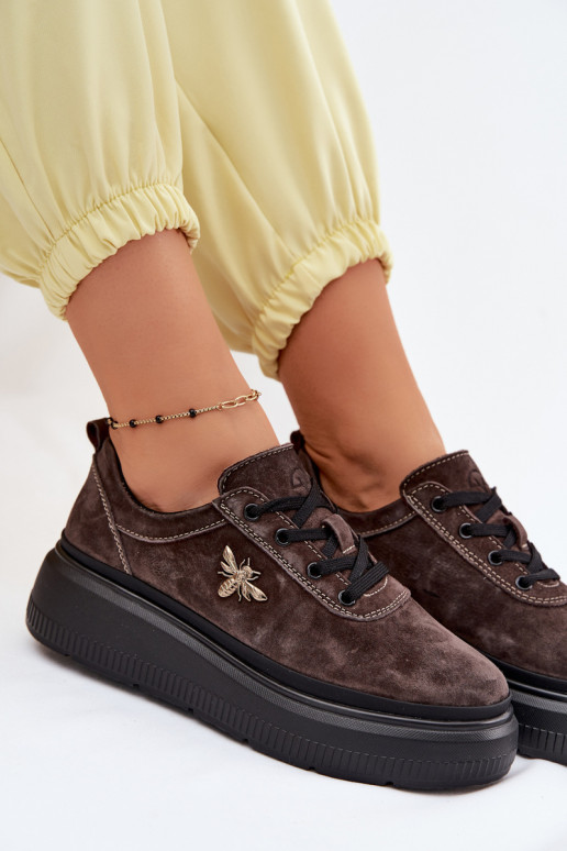 Leer van suède schoenen Dames met platform Vinceza 41523 CzekoladoIne