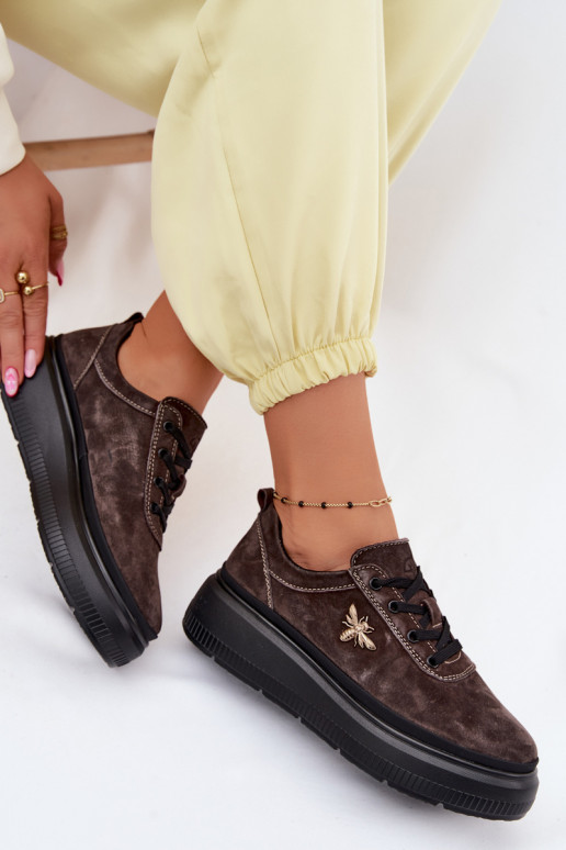 Leer van suède schoenen Dames met platform Vinceza 41523 CzekoladoIne