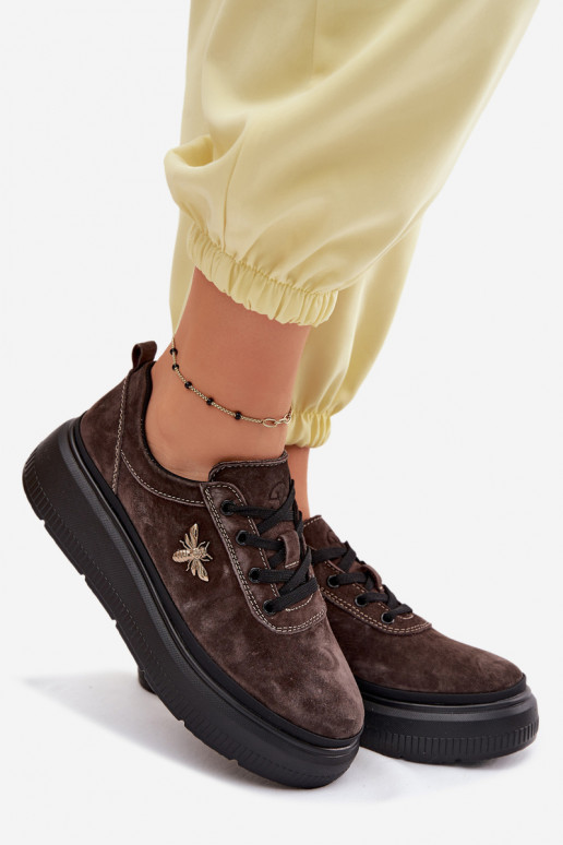 Faux-Suede Schuhe mit Plattform Vinceza 41523 schokoladenbraun
