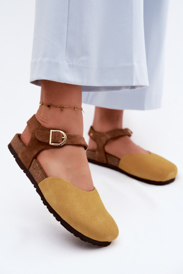 Haut INildledersandalen für DamenZakrytymi Palcami Es mussciejka H7365-07 gelbe Farbe 2