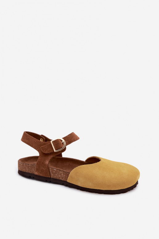 Leer Suède damessandalenZakrytymi Palcami Het heeftciejka H7365-07 geel