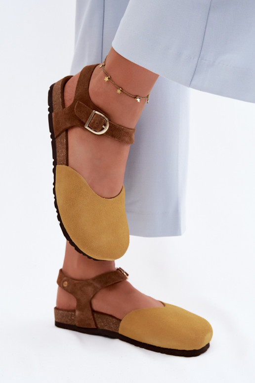 Leder-Suede Sandalen mit geschlossenen Zehen Tai turiciejka H7365-07 gelb