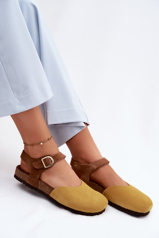 Sandales en cuir suédé avec orteils fermés Tai turiciejka H7365-07 jaune