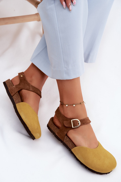 Leer Suède damessandalenZakrytymi Palcami Het heeftciejka H7365-07 geel