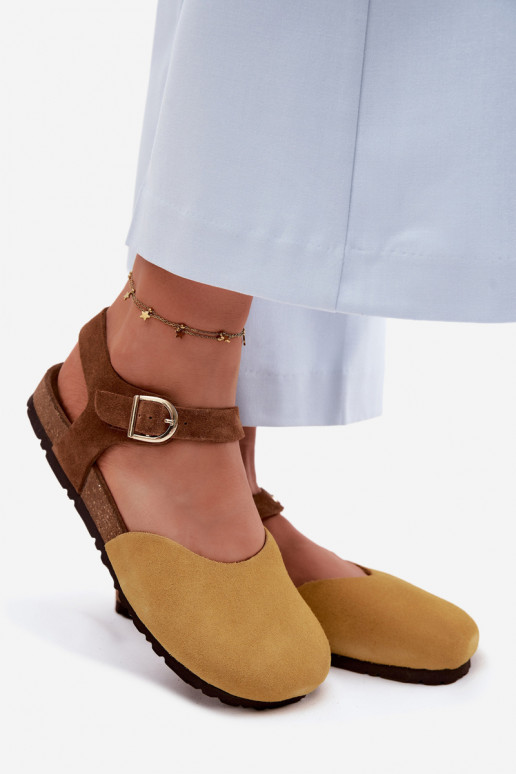 Peau Sandales femme en daimZakrytymi Palcami Il fautciejka H7365-07 couleur jaune