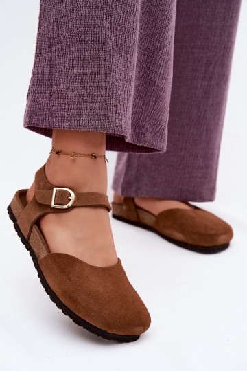 Leer Suède damessandalenZakrytymi Palcami Het heeftciejka H7365-02 bruine kleur 2