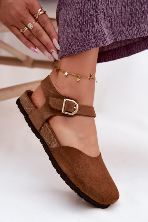 Haut INildledersandalen für DamenZakrytymi Palcami Es mussciejka H7365-02 braune Farbe