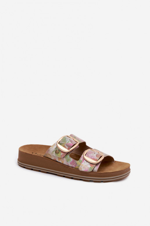 Chaussons en cuir à motifs avec boucles de différentes couleurs