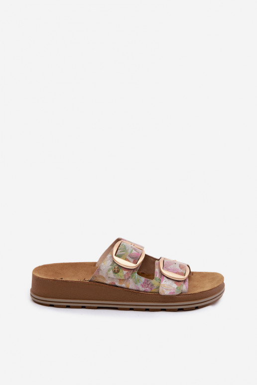 Leren geprinte slippers met gespen in verschillende kleuren