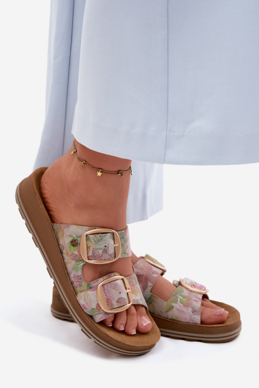 Leren pantoffels Met patroon met gespen Het heeftciejka P7537-39 Verschillende kleuren