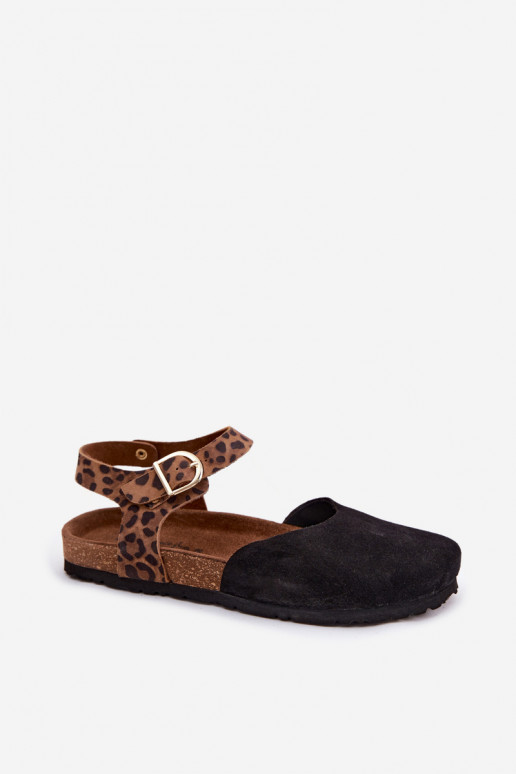 Lederne Damen-Suede-Sandalen mit geschlossenen Zehen in Schwarz