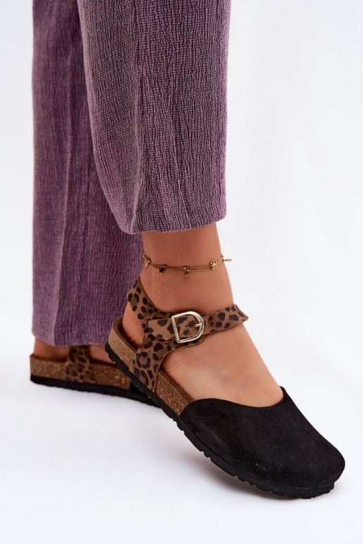 Lederne Damen-Suede-Sandalen mit geschlossenen Zehen in Schwarz