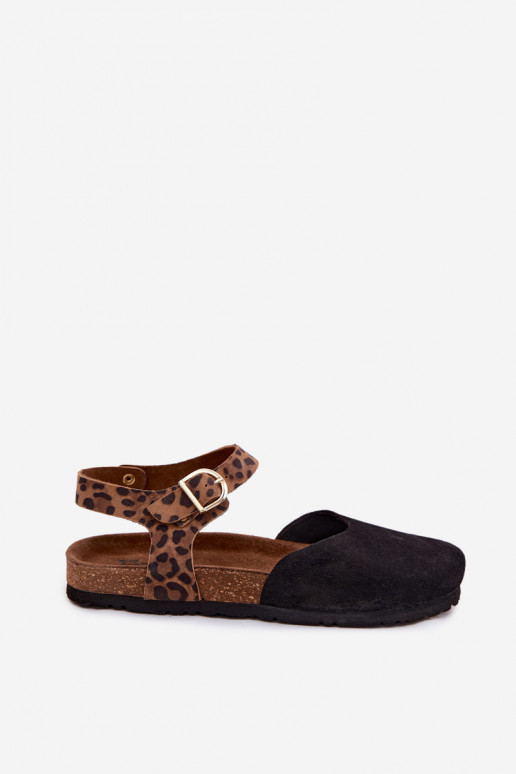 Leren dames suède sandalen met gesloten neuzen in zwart