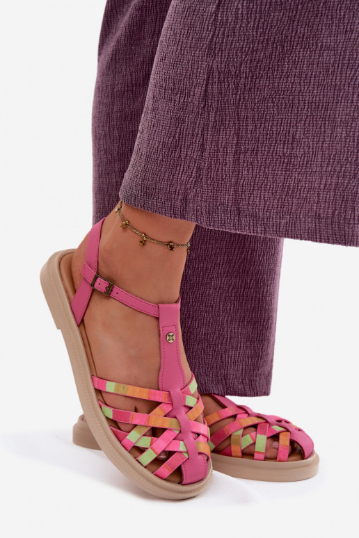 Leer Sandalen voor dames Met Strepen Het heeftciejka K7442-15 roze