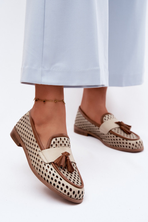 Haut mit durchbrochenen Elementen Schuhe Mokassins für Damen Es mussciejka HJ760-14 braun-Beige