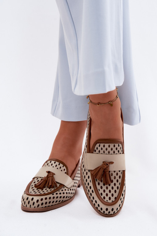 Haut mit durchbrochenen Elementen Schuhe Mokassins für Damen Es mussciejka HJ760-14 braun-Beige