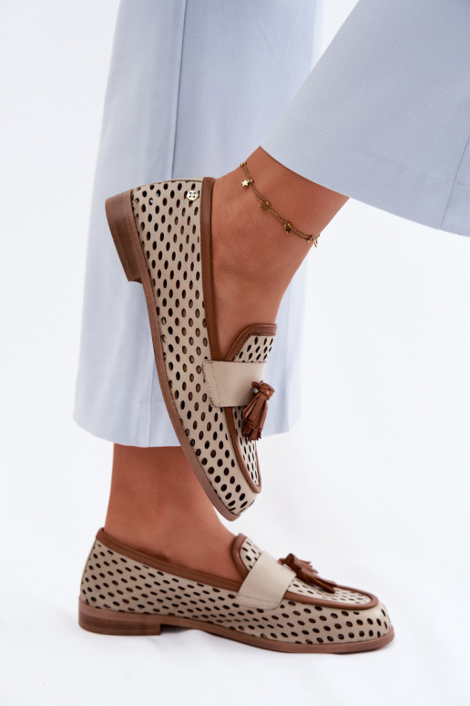 Haut mit durchbrochenen Elementen Schuhe Mokassins für Damen Es mussciejka HJ760-14 braun-Beige