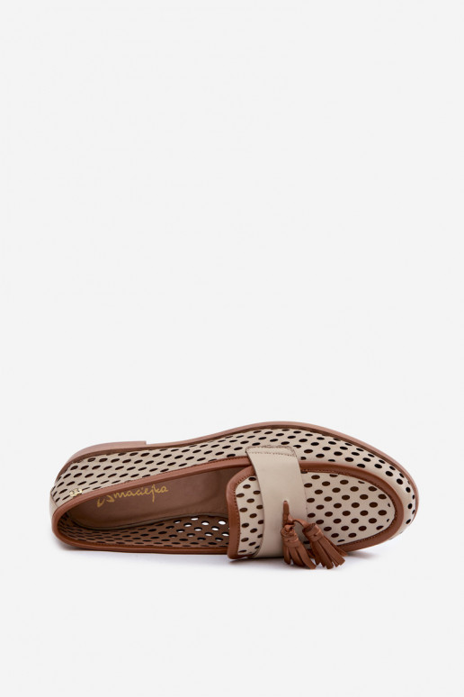 Haut mit durchbrochenen Elementen Schuhe Mokassins für Damen Es mussciejka HJ760-14 braun-Beige