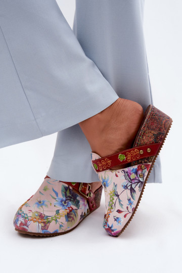 Lederhausschuhe Mule Feminin mit einer Plattform mit Blumen Es mussciejka K7409-15 Verschiedene Farben 2