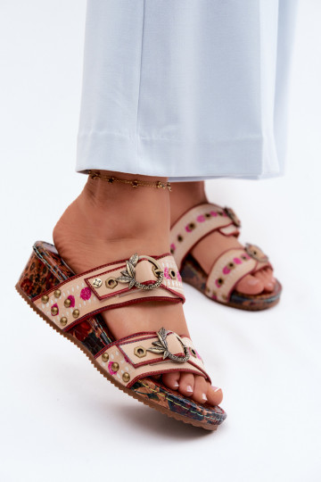 Leren geprinte dames slippers met platform in verschillende kleuren 2
