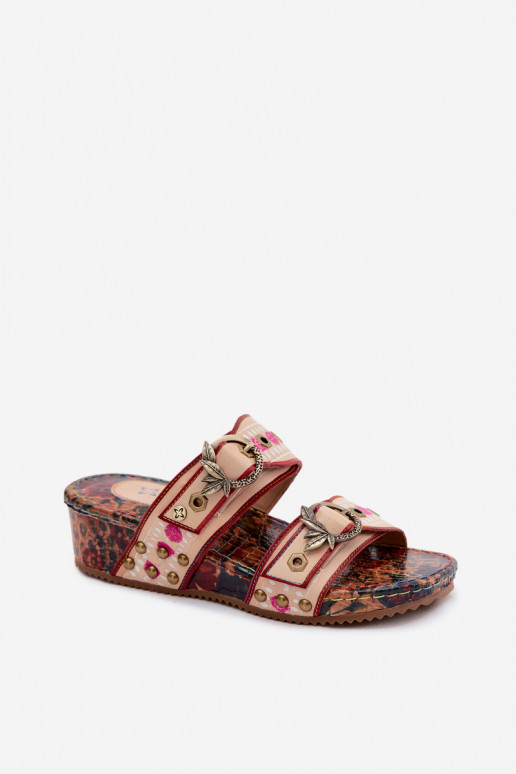 Chaussons en cuir pour femmes à motifs avec plateforme de différentes couleurs