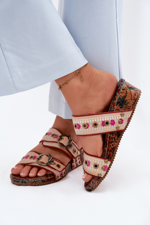 Chaussons en cuir pour femmes à motifs avec plateforme de différentes couleurs