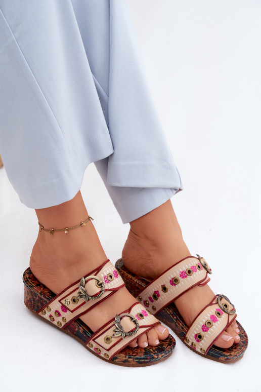 Leren geprinte dames slippers met platform in verschillende kleuren