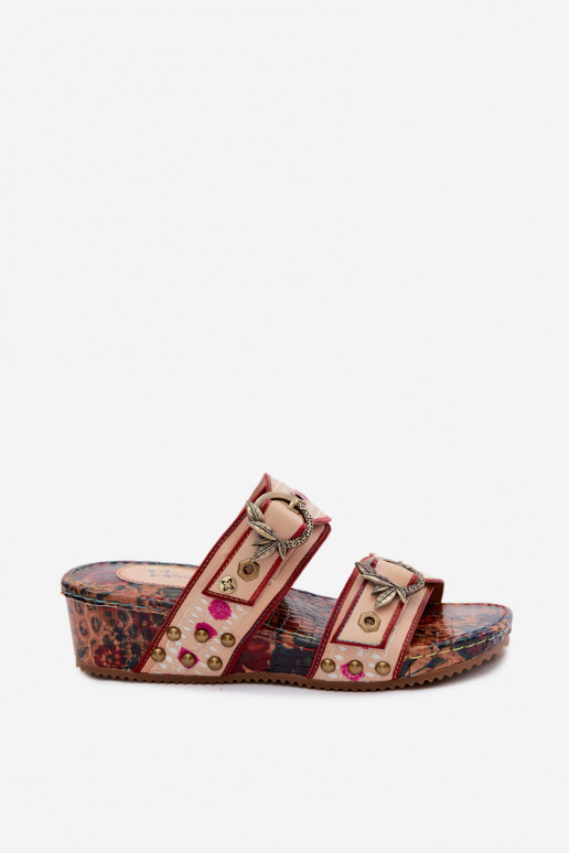 Lederne gemusterte Damen-Slipper mit Plattform in verschiedenen Farben