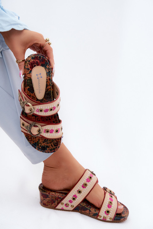 Lederne gemusterte Damen-Slipper mit Plattform in verschiedenen Farben